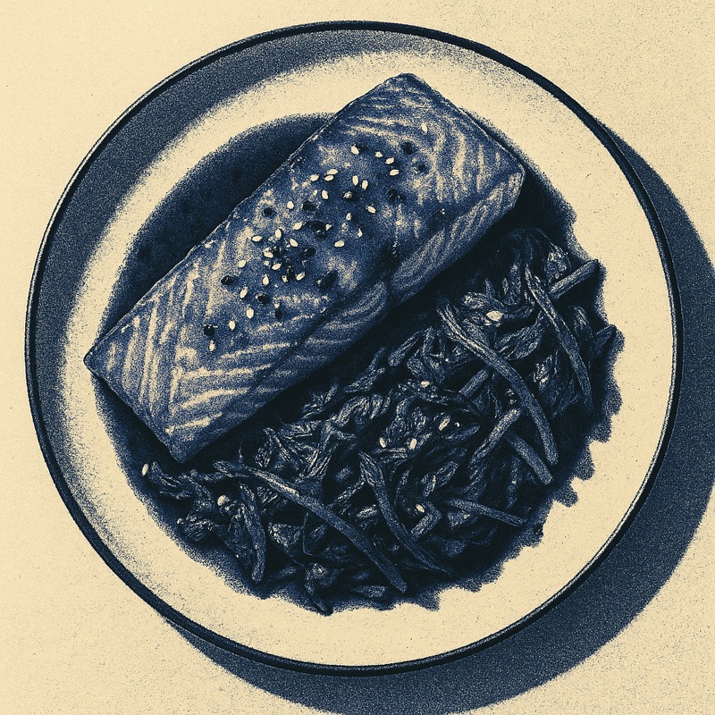 Miso-Honey Glazed Salmon with Garlic-Sesame Spinach